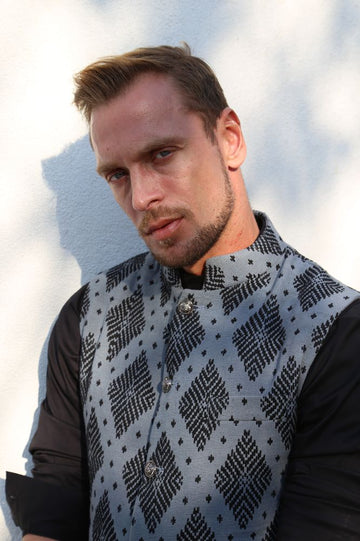 GRAY COTTON BANDI WITH BLACK THREAD WEAVE