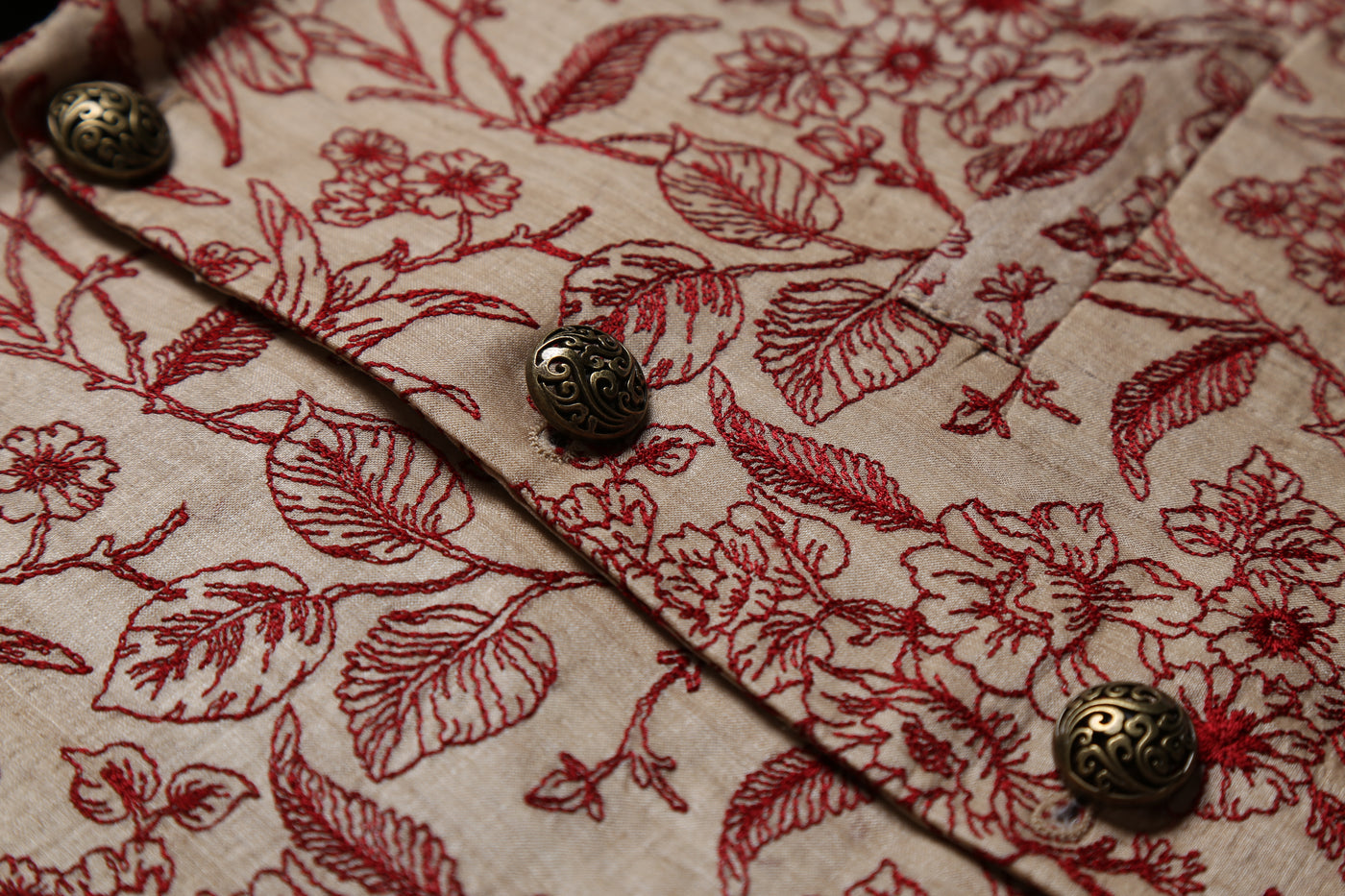 Red Threadwork Bandi on Tussar Silk