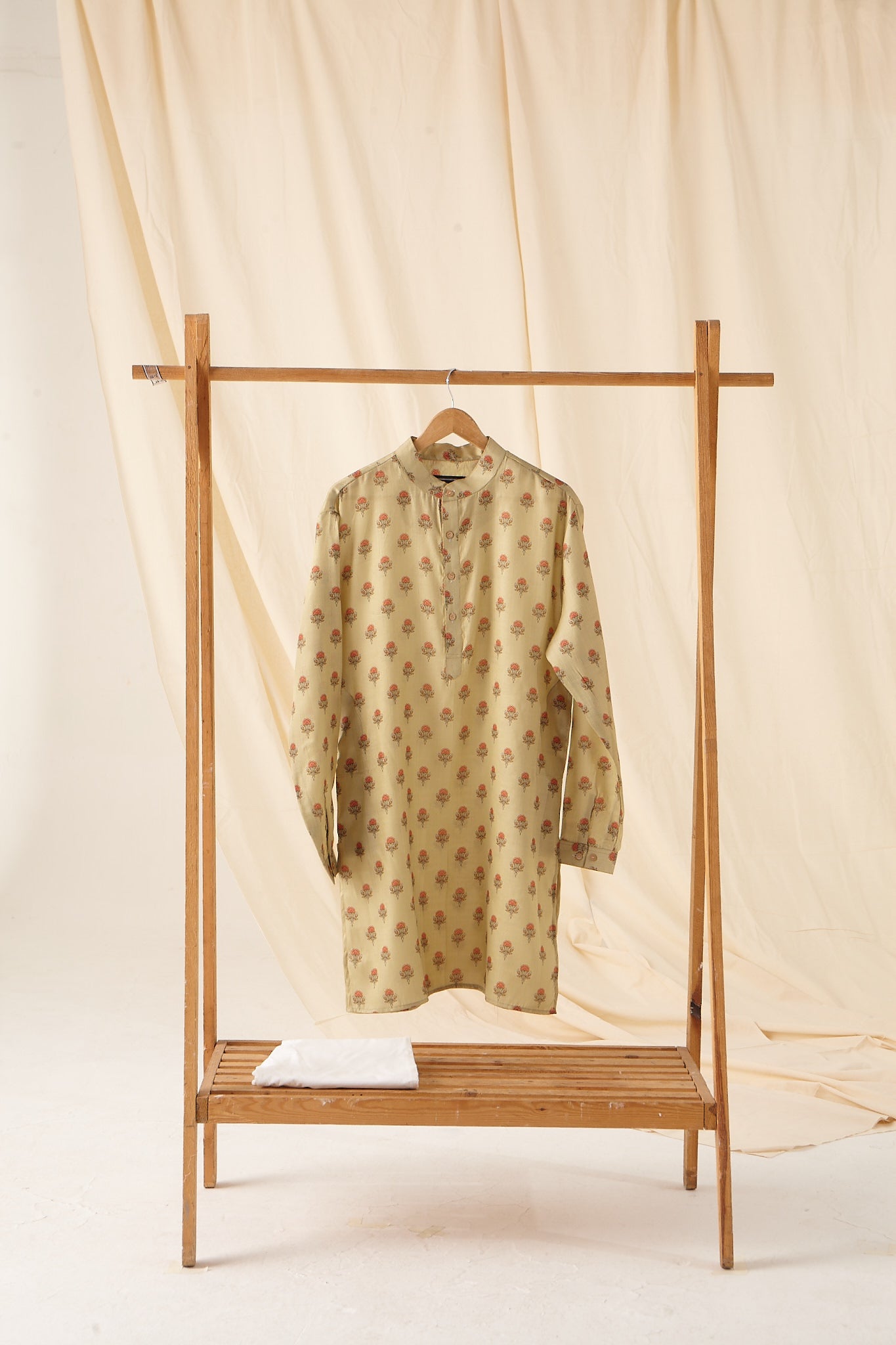 The Mellow Green Flora-Motif Silk Kurta Pajama Set