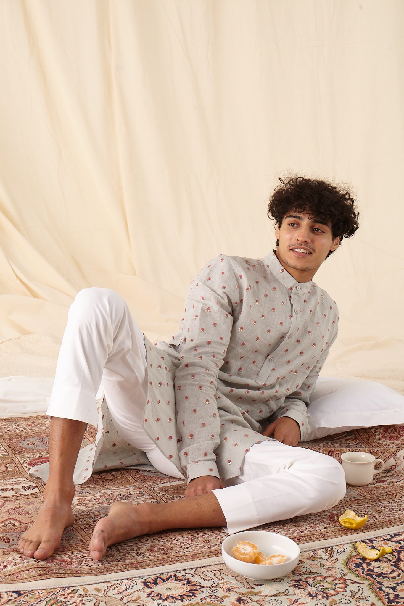 The Easy Breezy Linen Kurta Pajama Set in Sterling Blue