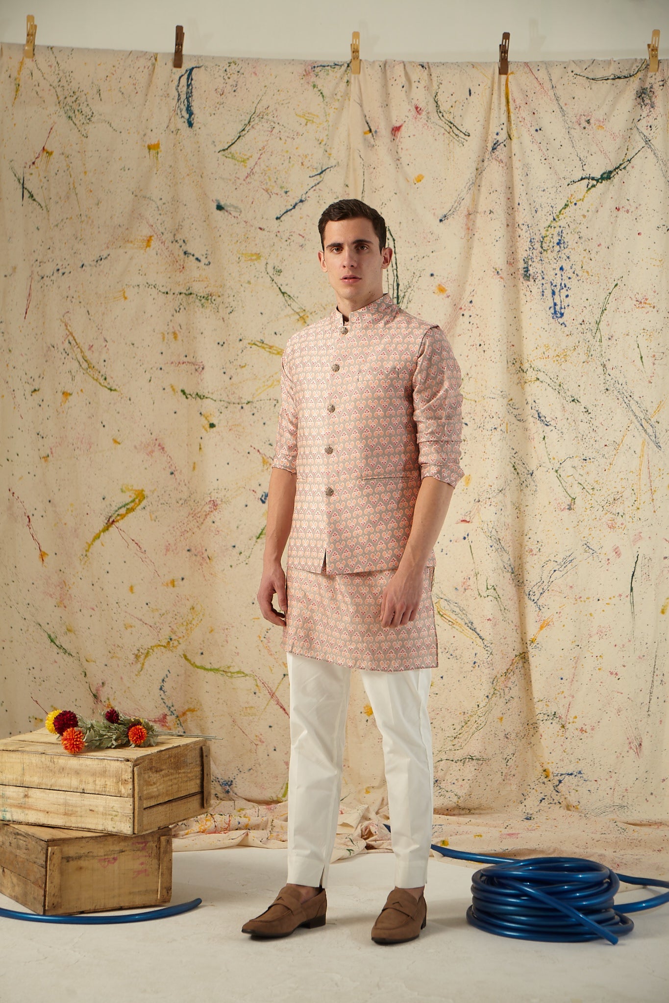 The Silver Sage Cotton Kurta Pajama Set with matching Bandi