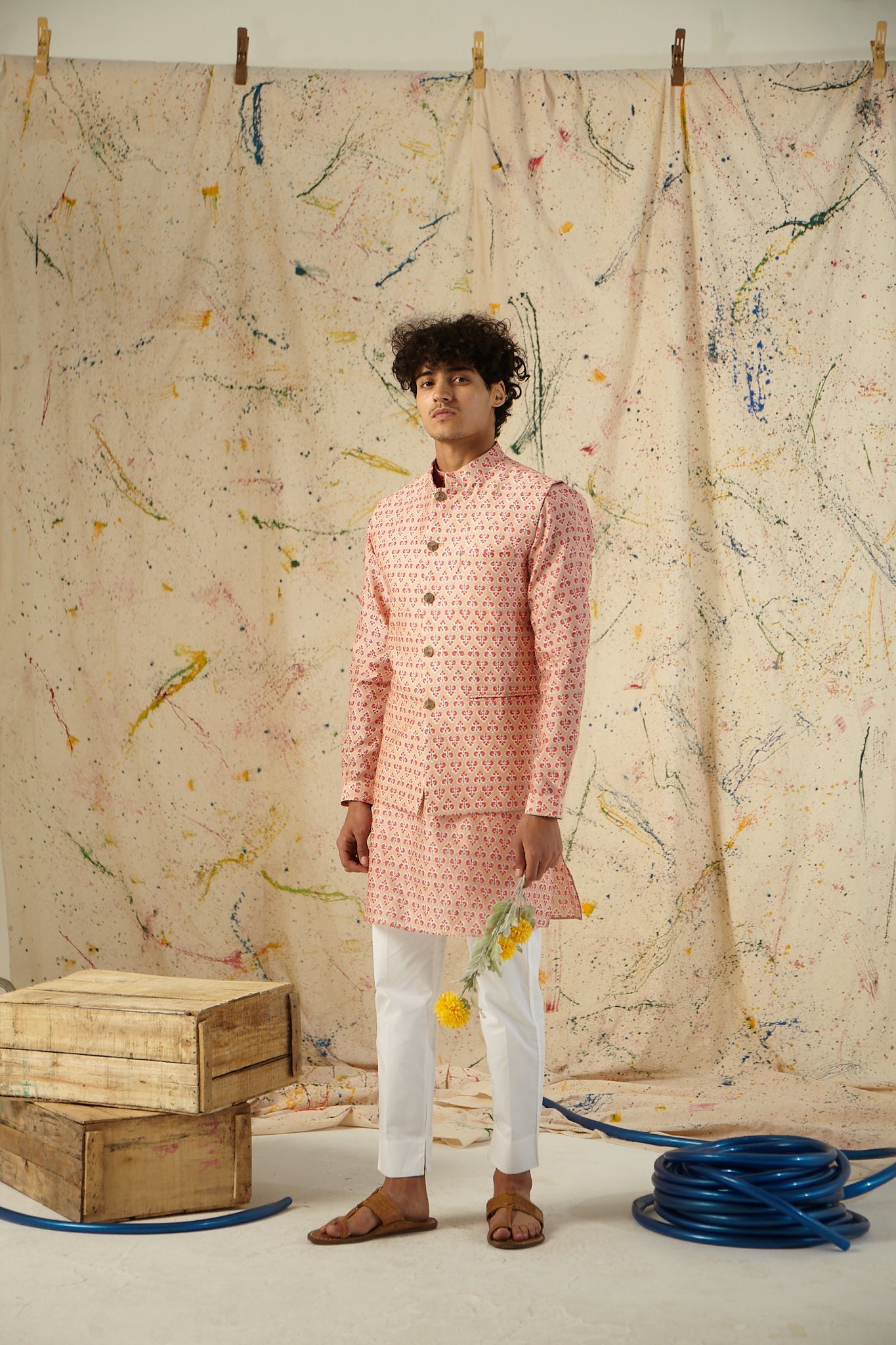 The Latte and Punch Cotton Kurta Pajama Set with matching Bandi