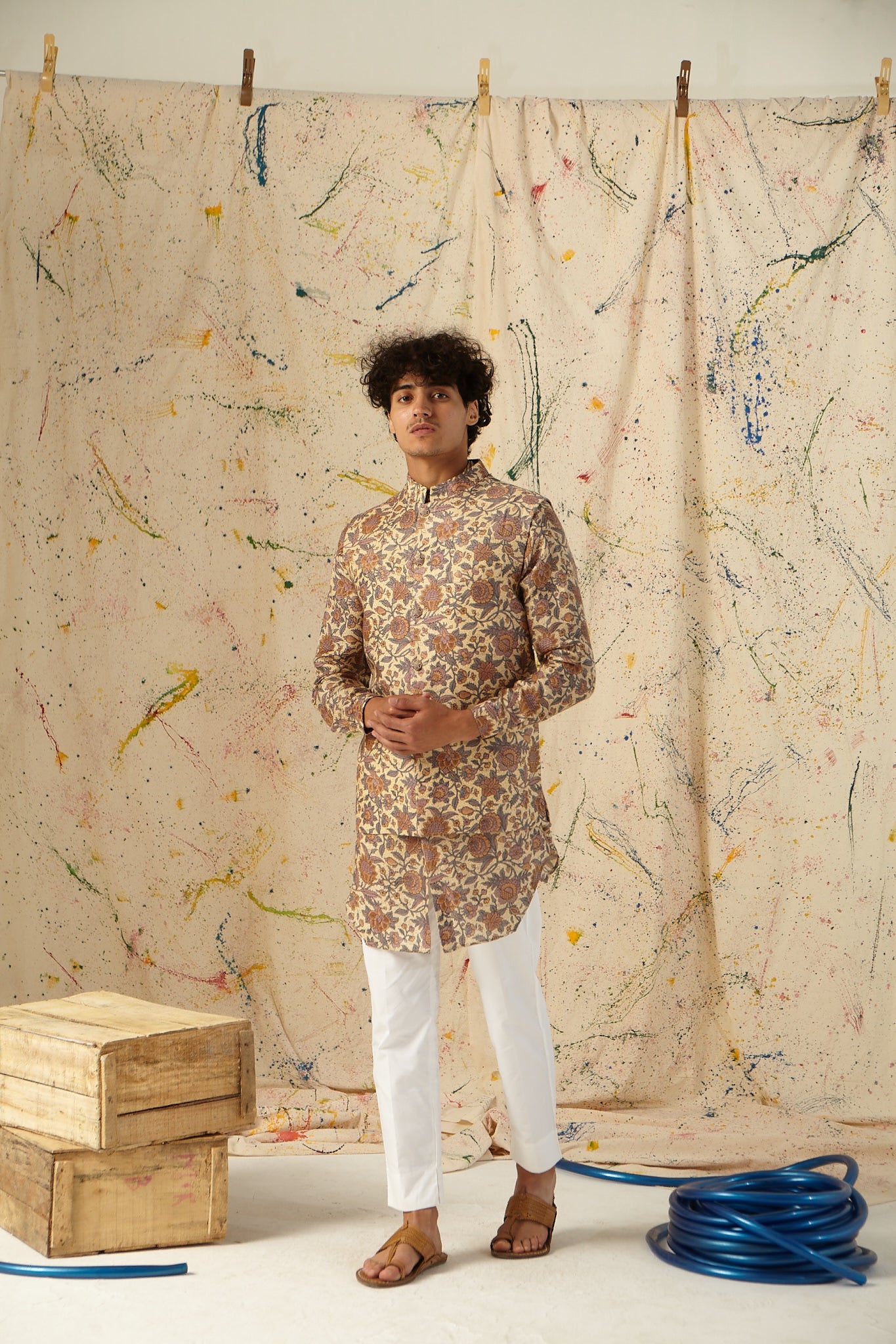 The Zen Garden Silk Kurta Pajama Set with matching Bandi