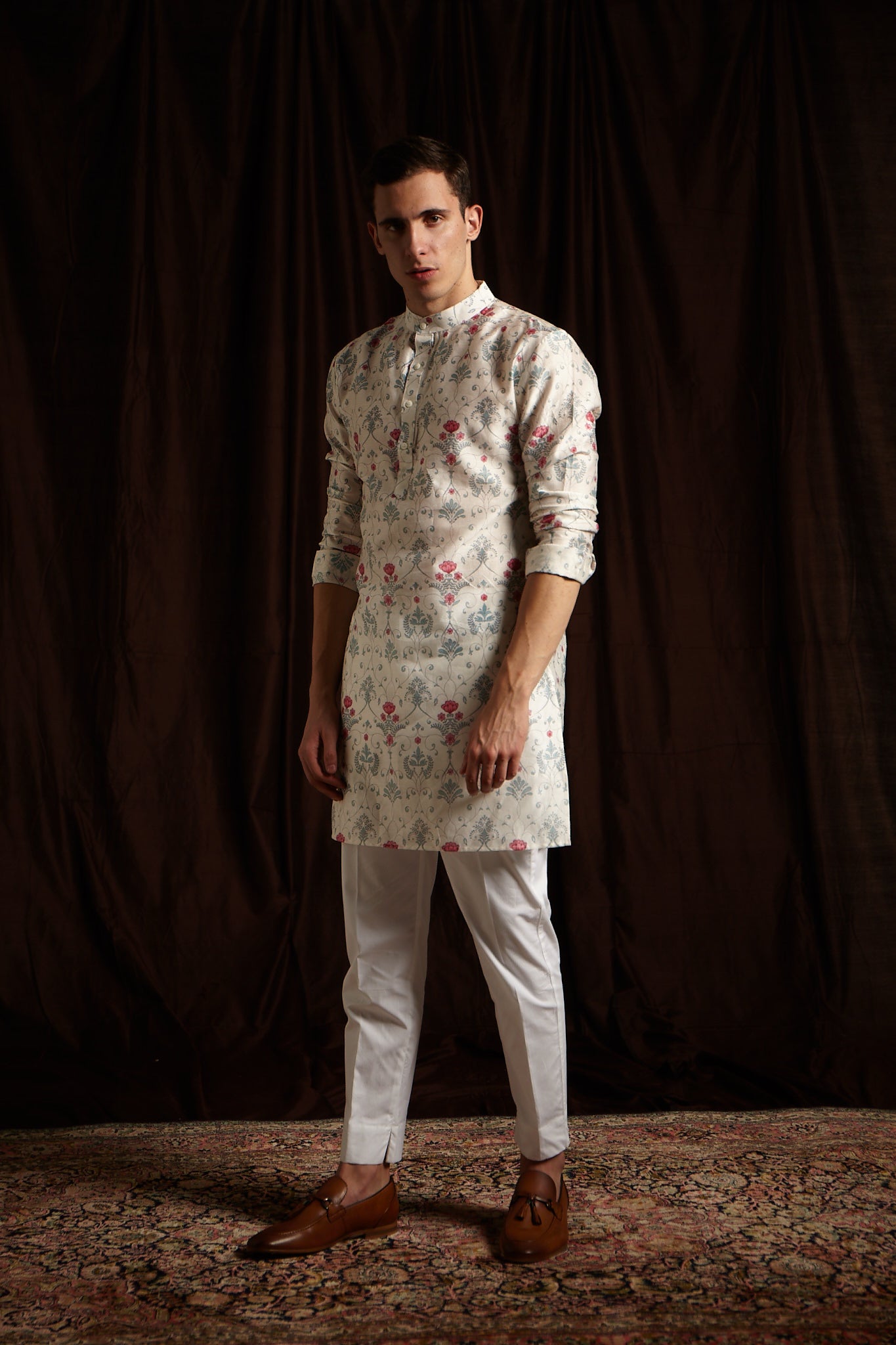 The Greenhouse Mal Cotton Kurta Pajama Set in Moody Blue and Pink - RTS
