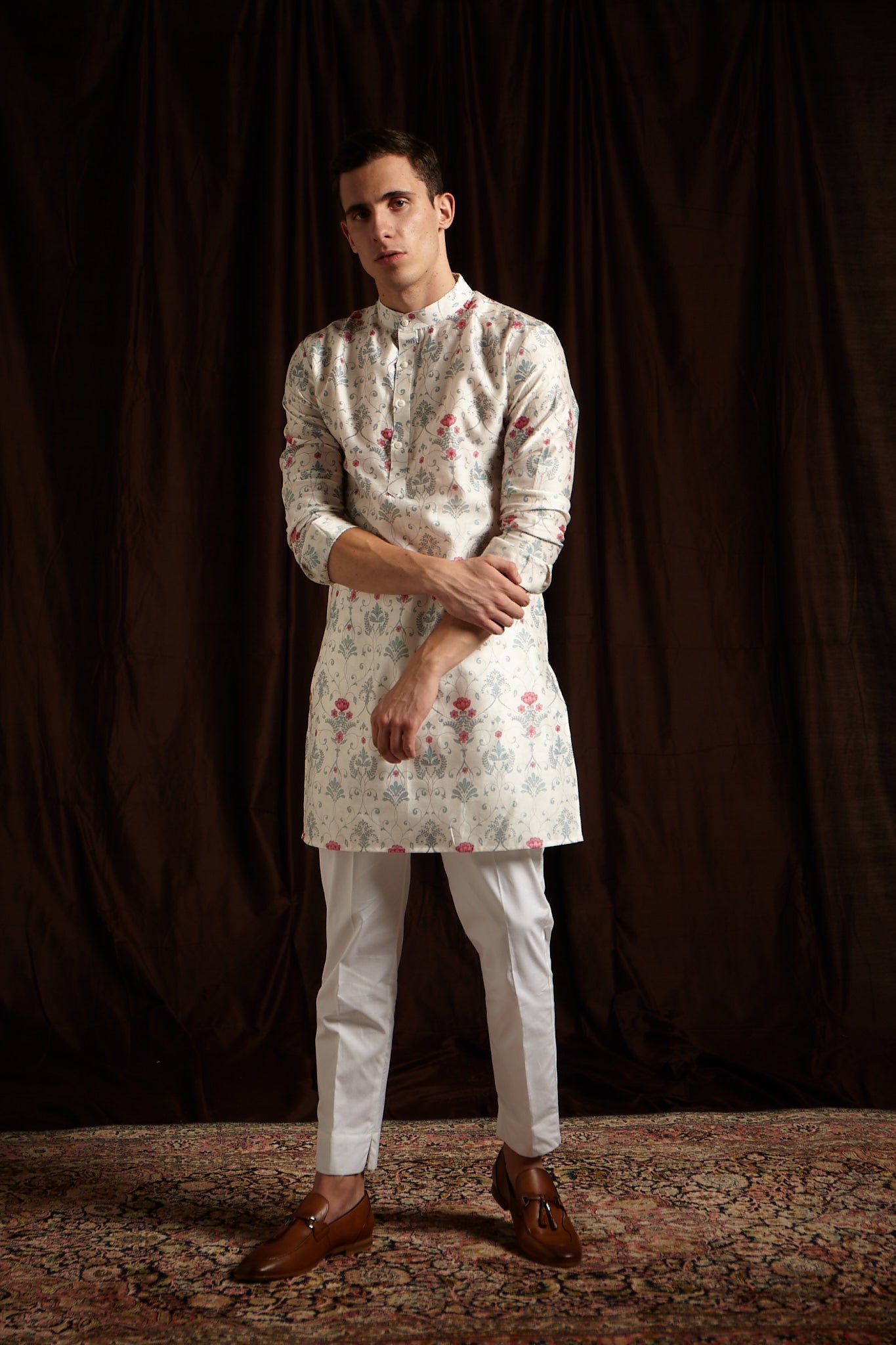 The Greenhouse Mal Cotton Kurta Pajama Set in Moody Blue and Pink - RTS